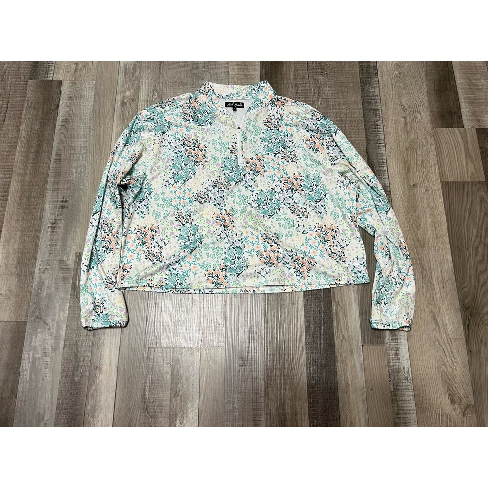 Bad Birdie Pullover Womens XL‎ White Pink Green Floral 1/4 Zip Long Sleeve Golf